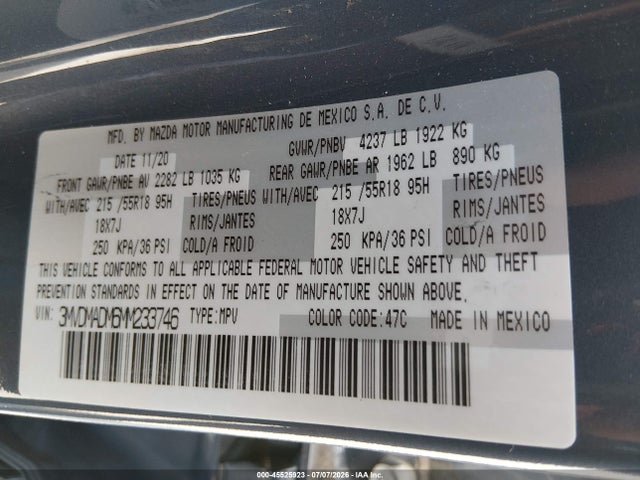 45525923 :رقم المزاد ، 3MVDMADM6MM233746 vin ، 2021 Mazda Cx-30 Premium مزاد بيع
