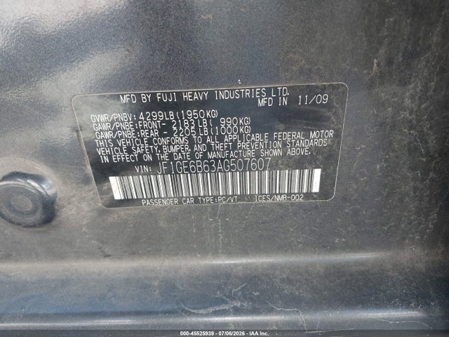 2010 Subaru Impreza 2.5i Premium მანქანა იყიდება აუქციონზე, vin: JF1GE6B63AG507607, აუქციონის ნომერი: 45525939