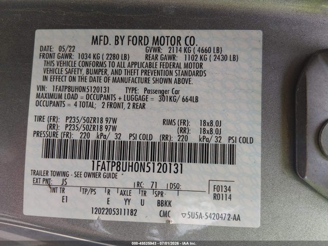 1FATP8UH0N5120131 Ford Mustang Ecoboost /ecoboost Premium