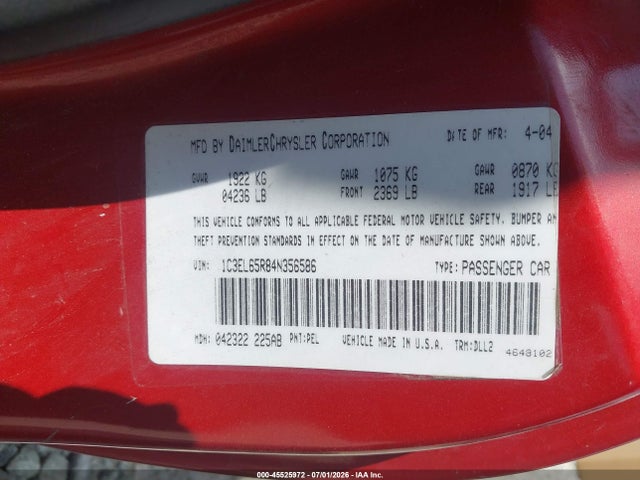 Продаж на аукціоні авто 2004 Chrysler Sebring Limited, vin: 1C3EL65R84N356586, номер лоту: 45525972