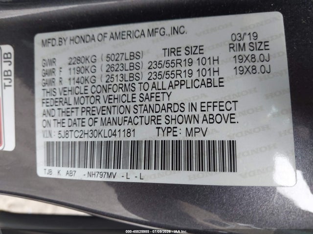 Aukcja sprzedaży 2019 Acura Rdx Standard, vin: 5J8TC2H30KL041181, numer aukcji: 45525985