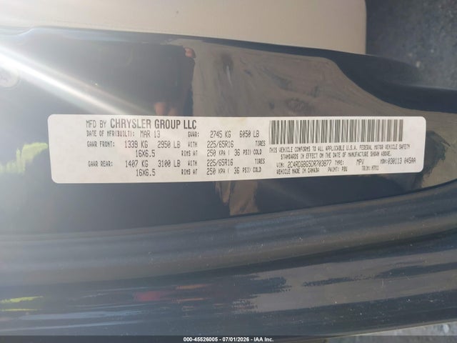 45526005 :رقم المزاد ، 2C4RDGBG5DR703877 vin ، 2013 Dodge Grand Caravan American Value Pkg مزاد بيع