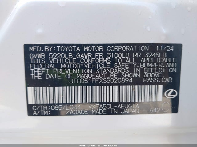 Aukcja sprzedaży 2025 Lexus Ls 500, vin: JTHD51FFXS5020894, numer aukcji: 45526044