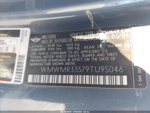 Aukcja sprzedaży 2009 Mini Cooper, vin: WMWMR33579TU95046, numer aukcji: 45526059