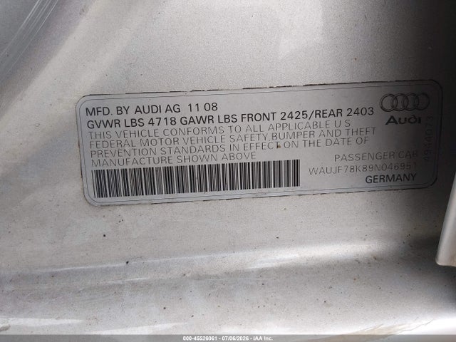 Продажа на аукционе авто 2009 Audi A4 2.0t Premium, vin: WAUJF78K89N046951, номер лота: 45526061