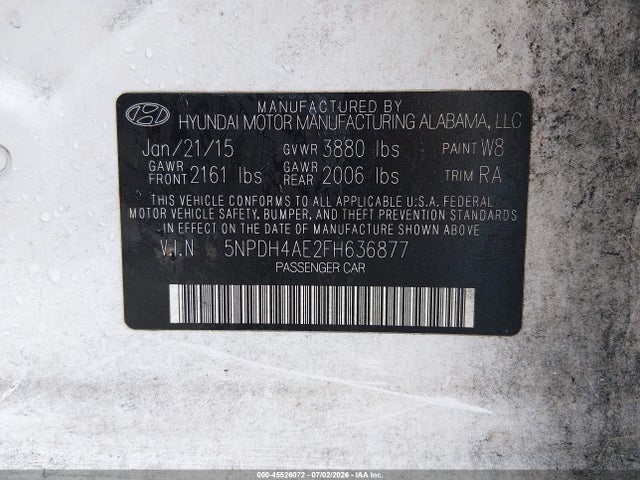 Hyundai ELANTRA SE 2015 5NPDH4AE2FH636877 Image 9