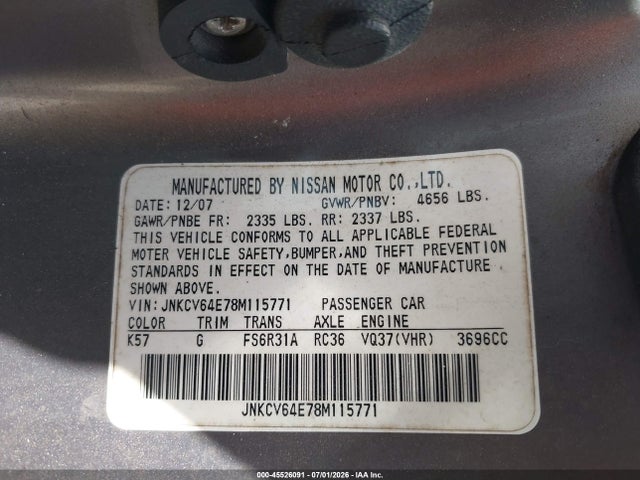 Продаж на аукціоні авто 2008 Infiniti G37 Sport, vin: JNKCV64E78M115771, номер лоту: 45526091