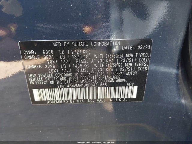 Продажа на аукционе авто 2023 Subaru Ascent Onyx Edition Limited 7-passenger, vin: 4S4WMAKD0P3461868, номер лота: 45526121