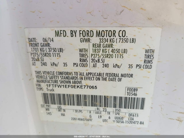 Ford F-150 Lariat 2014 1FTFW1EF0EKE77065 Image 9