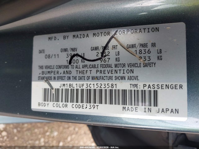 Aukcja sprzedaży 2012 Mazda Mazda3 I Sport, vin: JM1BL1UF3C1523581, numer aukcji: 45526145