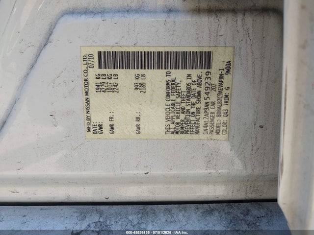 2010 Nissan Altima 2.5 S მანქანა იყიდება აუქციონზე, vin: 1N4AL2AP9AN549239, აუქციონის ნომერი: 45526155