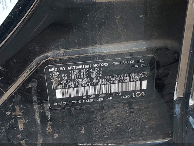 Продаж на аукціоні авто 2024 Mitsubishi Mirage G4 Black Edition/es/le, vin: ML32FUFJ8RHF11572, номер лоту: 45526181