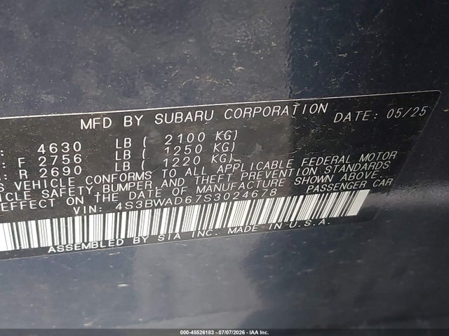 Продаж на аукціоні авто 2025 Subaru Legacy Premium, vin: 4S3BWAD67S3024678, номер лоту: 45526183