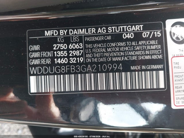 45526185 :رقم المزاد ، WDDUG8FB3GA210994 vin ، 2016 Mercedes-benz S 550 4matic مزاد بيع