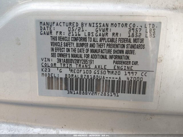 3N1AB8BV2MY285191 Nissan Sentra S Xtronic Cvt