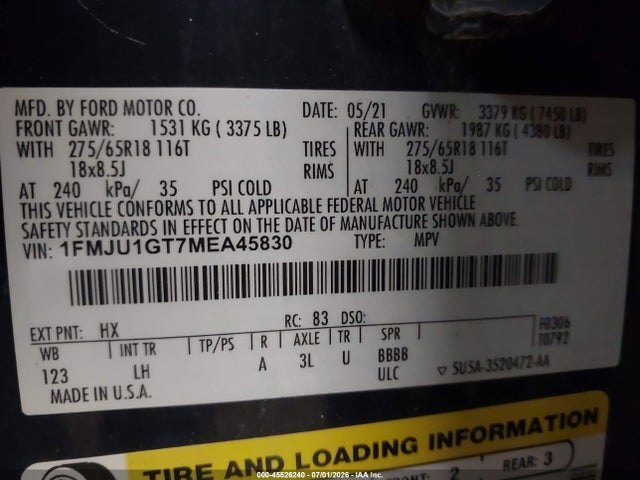 1FMJU1GT7MEA45830 Ford Expedition Xl