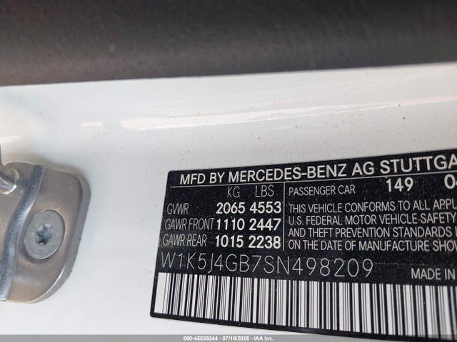 2025 Mercedes-benz Cla 250 Coupe მანქანა იყიდება აუქციონზე, vin: W1K5J4GB7SN498209, აუქციონის ნომერი: 45526244