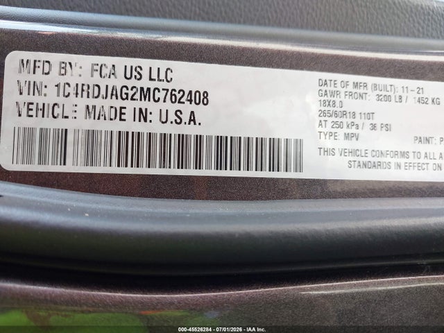 1C4RDJAG2MC762408 Dodge Durango Sxt Plus Awd