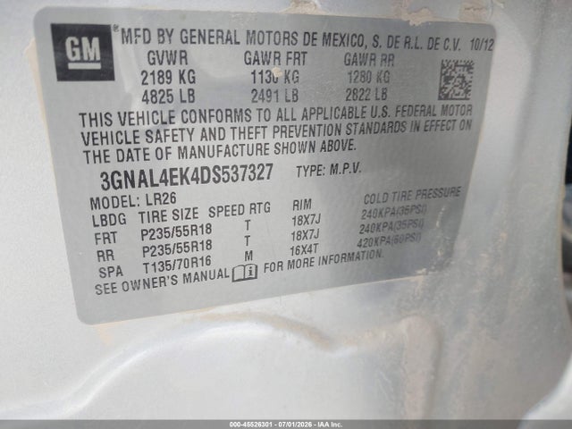 45526301 :رقم المزاد ، 3GNAL4EK4DS537327 vin ، 2013 Chevrolet Captiva Sport Fleet Ltz مزاد بيع