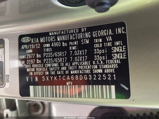 Aukcja sprzedaży 2013 Kia Sorento Lx, vin: 5XYKTCA68DG322521, numer aukcji: 45526304