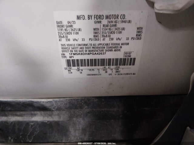 Продажа на аукционе авто 2023 Ford Explorer Xlt, vin: 1FMSK8DH4PGA42637, номер лота: 45526327