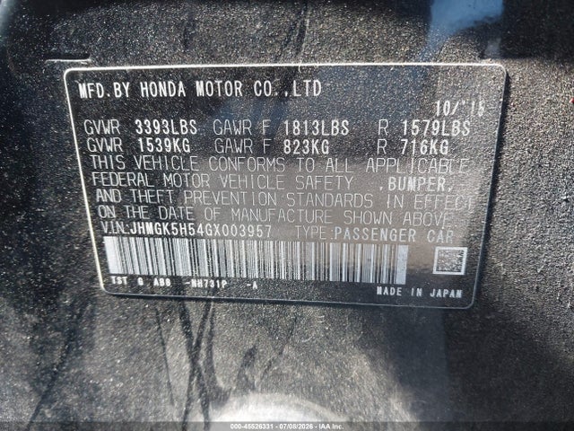 Honda FIT LX 2016 JHMGK5H54GX003957 Image 9