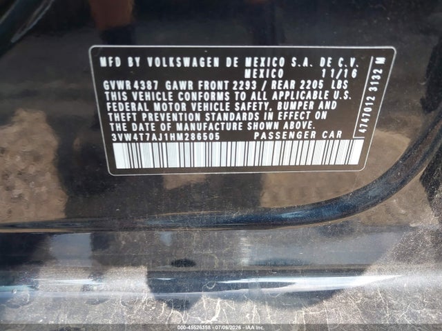 Продаж на аукціоні авто 2017 Volkswagen Jetta Gli, vin: 3VW4T7AJ1HM286505, номер лоту: 45526358