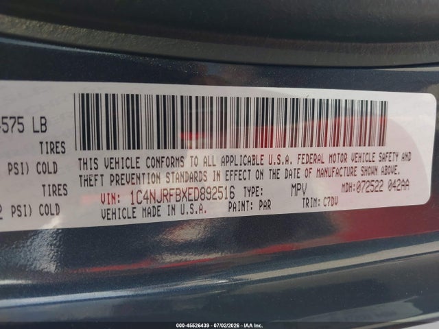 Aukcja sprzedaży 2014 Jeep Patriot Latitude, vin: 1C4NJRFBXED892516, numer aukcji: 45526439