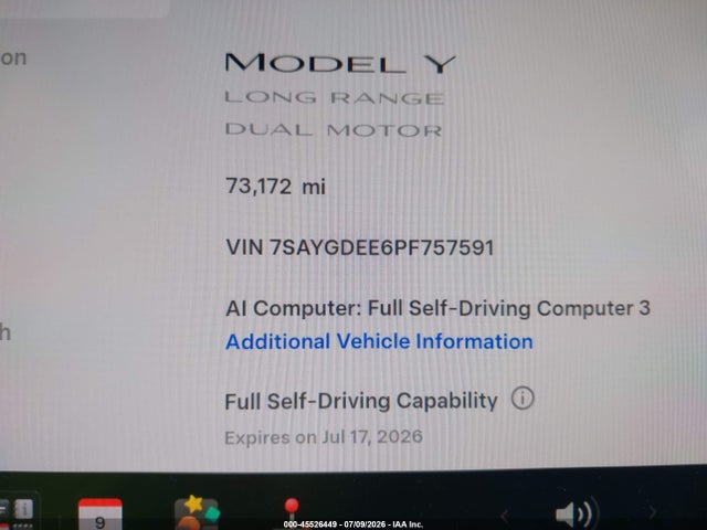 Aukcja sprzedaży 2023 Tesla Model Y Awd/long Range Dual Motor All-wheel Drive, vin: 7SAYGDEE6PF757591, numer aukcji: 45526449