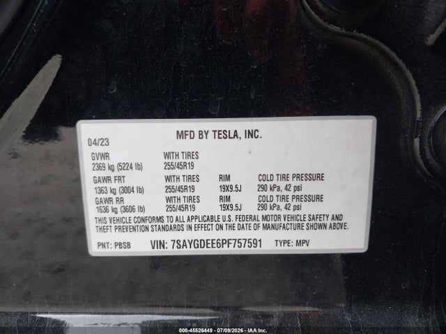 Aukcja sprzedaży 2023 Tesla Model Y Awd/long Range Dual Motor All-wheel Drive, vin: 7SAYGDEE6PF757591, numer aukcji: 45526449