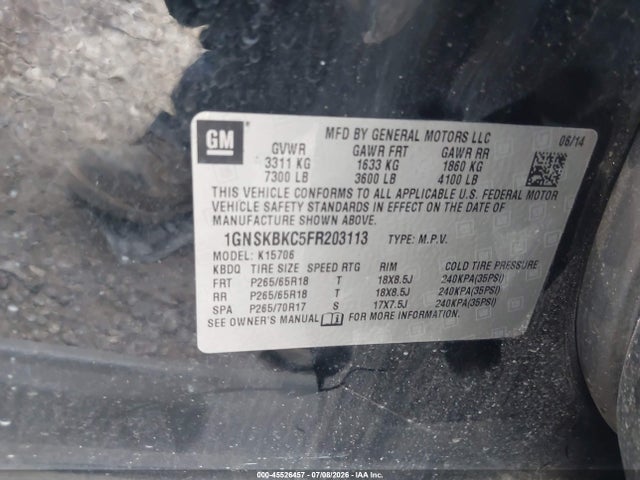 Chevrolet Tahoe Lt 2015 1GNSKBKC5FR203113 Image 9