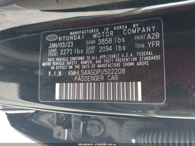 2023 Hyundai Elantra Sel მანქანა იყიდება აუქციონზე, vin: KMHLS4AG0PU502208, აუქციონის ნომერი: 45526476