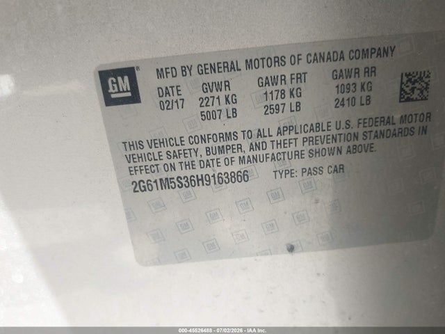 45526488 :رقم المزاد ، 2G61M5S36H9163866 vin ، 2017 Cadillac Xts Luxury مزاد بيع