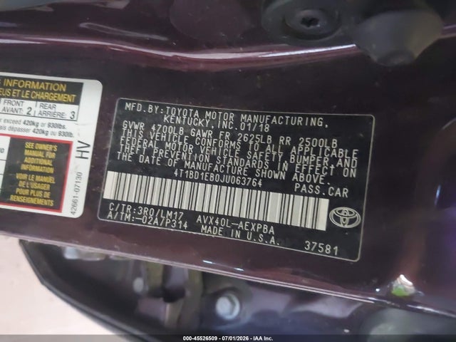 4T1BD1EB0JU063764 Toyota Avalon Hybrid Limited
