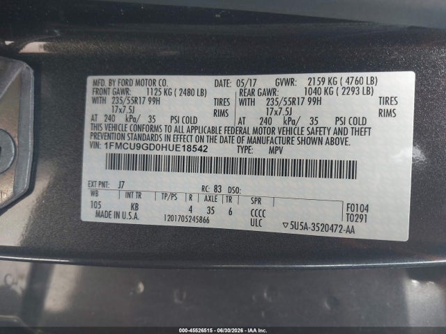 Ford ESCAPE SE 2017 1FMCU9GD0HUE18542 Image 9