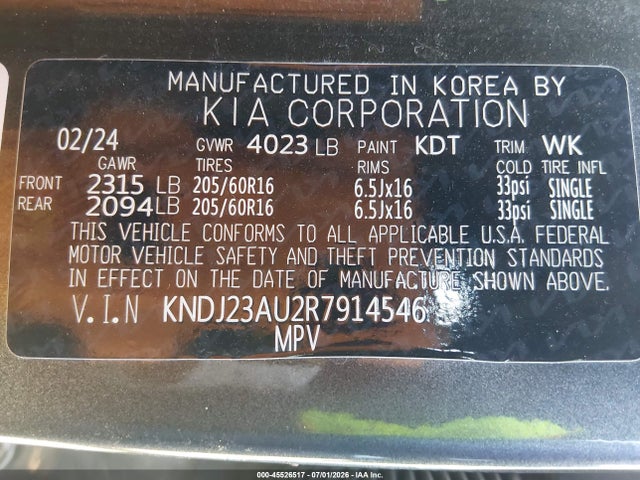 2024 Kia Soul Lx მანქანა იყიდება აუქციონზე, vin: KNDJ23AU2R7914546, აუქციონის ნომერი: 45526517