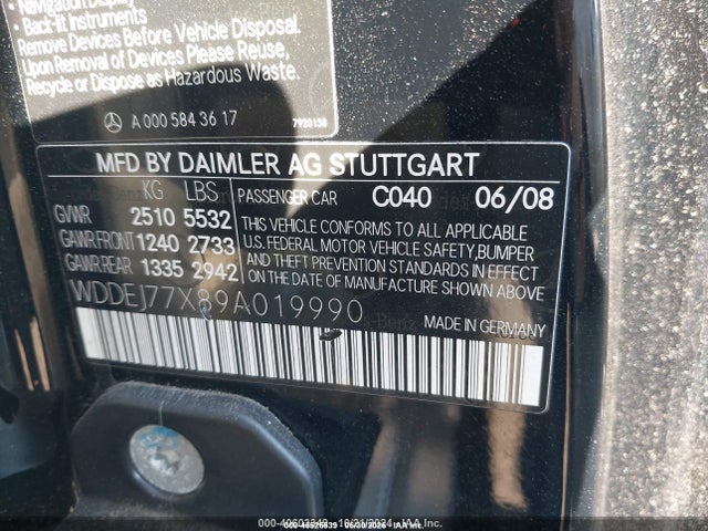 Продажа на аукционе авто 2009 Mercedes-benz Cl 63 Amg, vin: WDDEJ77X89A019990, номер лота: 45526539