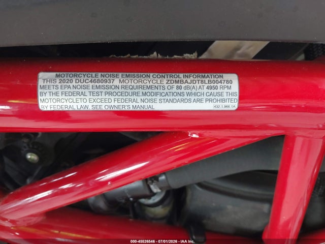 45526546 :رقم المزاد ، ZDMBAJDT8LB004780 vin ، 2020 Ducati Hypermotard 950/950 Sp مزاد بيع