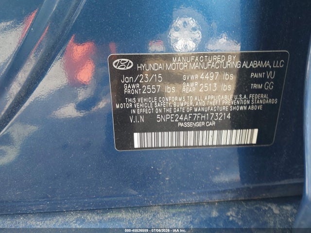 Aukcja sprzedaży 2015 Hyundai Sonata Se, vin: 5NPE24AF7FH173214, numer aukcji: 45526559