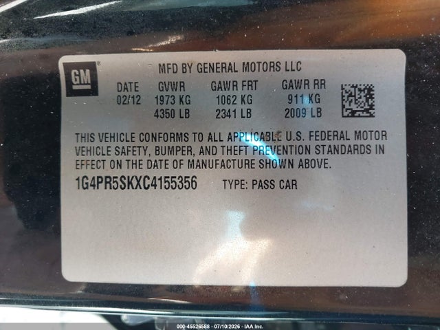 Aukcja sprzedaży 2012 Buick Verano Convenience Group, vin: 1G4PR5SKXC4155356, numer aukcji: 45526588