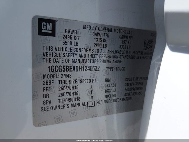 Продажа на аукционе авто 2017 Chevrolet Colorado 2wd Wt, vin: 1GCGSBEA9H1240532, номер лота: 45526655