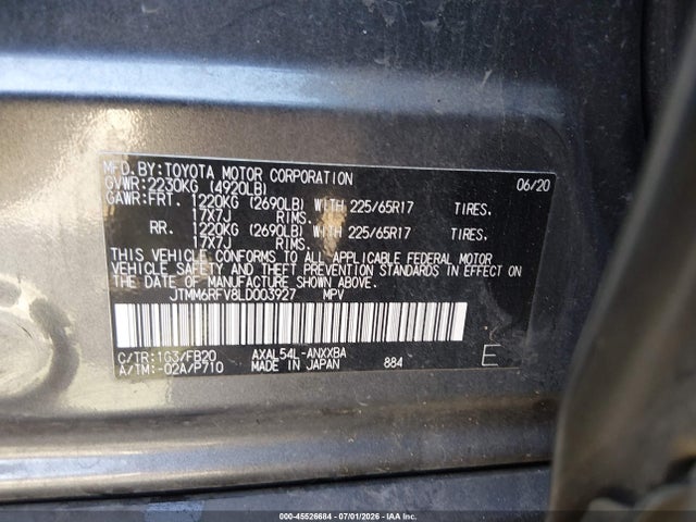 JTMM6RFV8LD003927 Toyota Rav4 Hybrid Le