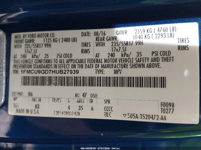 Ford ESCAPE SE 2017 1FMCU9GD7HUB27939 Image 9