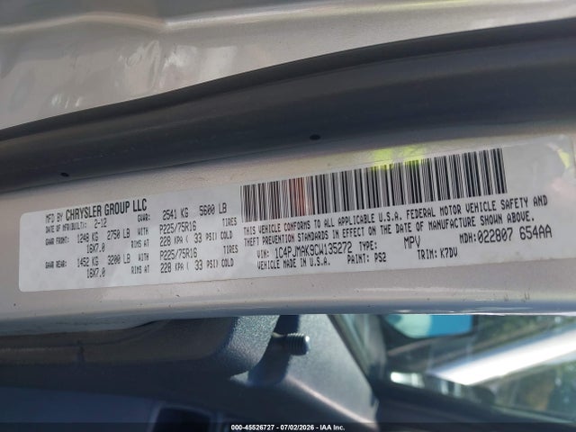 Продажа на аукционе авто 2012 Jeep Liberty Sport, vin: 1C4PJMAK9CW135272, номер лота: 45526727