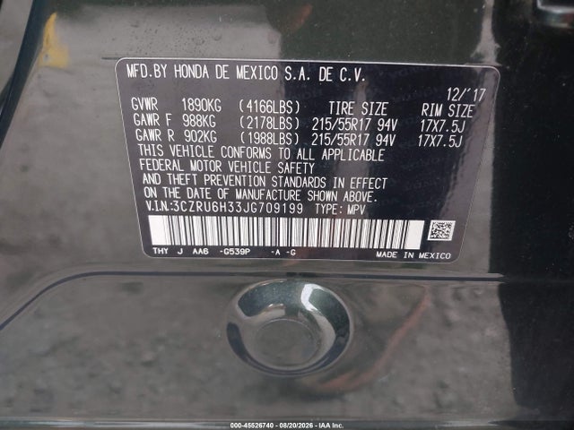 Honda HR-V LX 2018 3CZRU6H33JG709199 Image 9