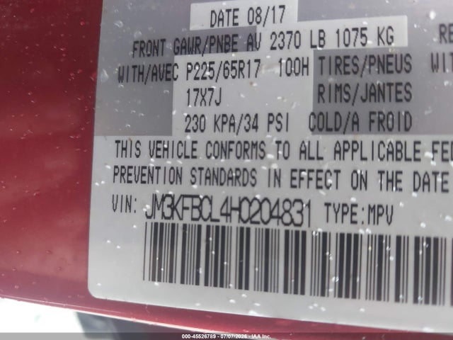 2017 Mazda Cx-5 Touring მანქანა იყიდება აუქციონზე, vin: JM3KFBCL4H0204831, აუქციონის ნომერი: 45526789