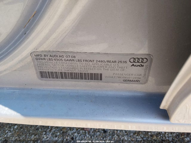 Продажа на аукционе авто 2009 Audi A4 2.0t Premium, vin: WAULF78K49N012496, номер лота: 45526796