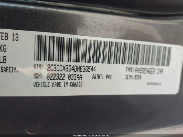 45526812 :رقم المزاد ، 2C3CDXBG4DH636544 vin ، 2013 Dodge Charger Se مزاد بيع