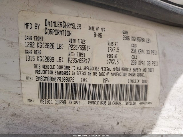 Aukcja sprzedaży 2007 Chrysler Pacifica Touring, vin: 2A8GM68X07R109073, numer aukcji: 45526816