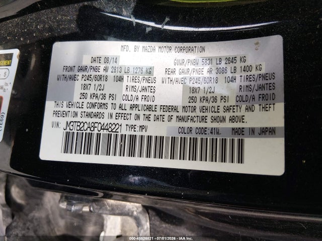 45526821 :رقم المزاد ، JM3TB2CA8F0448221 vin ، 2015 Mazda Cx-9 Touring مزاد بيع